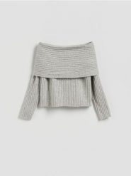Sweter z odkrytymi ramionami - jasnoszary. Szare swetry klasyczne damskie Reserved, l, z dzianiny, bez kołnierzyka. Za 139.99 zł.