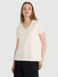 4F T-shirt oversize gładki damski - biały XXL. Białe t-shirty damskie 4f, xl, bez wzorów, z bawełny, bez kołnierzyka. W wyprzedaży za 39.99 zł.