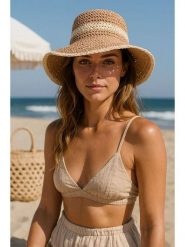 Lucky Bees Kapelusz przeciwsłoneczny w kolorze beżowym rozmiar: onesize. Brązowe kapelusze damskie Lucky Bees, bez wzorów, z materiału. Za 73.99 zł.