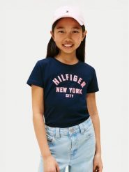 Tommy Hilfiger T-Shirt Graphic KG0KG08813 Granatowy Regular Fit. Niebieskie koszulki dziewczęce Tommy Hilfiger, bez wzorów, z bawełny, bez ramiączek. Za 89.99 zł.