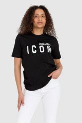 DSQUARED2 Czarny t-shirt damski z logo icon, Rozmiar S. Czarne t-shirty damskie Dsquared2, s, bez wzorów, bez kołnierzyka. W wyprzedaży za 639.99 zł.