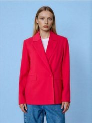 Żakiet jednorzędowy - różowy. Czerwone marynarki i żakiety damskie Sinsay, l, bez wzorów. Za 79.99 zł.