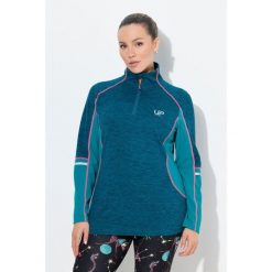 Damskie Bluzka funkcyjna slim fit stójka zamek błyskawiczny długi rękaw. Niebieskie bluzki sportowe damskie Ulla Popken, plus size, z elastanu, bez kołnierzyka, bez ramiączek. Za 279.99 zł.