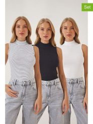 Happiness Istanbul Topy (3 szt.) w kolorze czarno-białym rozmiar: S/M. Białe topy damskie Happiness Istanbul, m, bez wzorów, bez kołnierzyka. Za 78.99 zł.