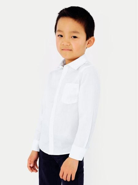 Mayoral Koszula 140 Biały Regular Fit. Białe koszule chłopięce Mayoral, bez wzorów, z bawełny, bez kołnierzyka, bez ramiączek. Za 69.99 zł.