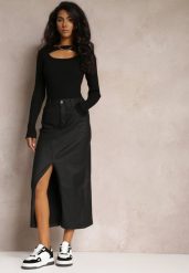 Czarna Midi Spódnica High Waist z Guzikiem i Kieszeniami oraz Suwakiem Navitta. Czarne spódniczki damskie Renee, m, bez wzorów, z podwyższonym stanem, midi. Za 79.99 zł.