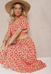 Jasnobeżowa Sukienka Rozkloszowana o Kopertowym Kroju w Kwiatowy Print Borriz. Brązowe sukienki damskie Renee, na co dzień, na wiosnę, l, bez wzorów, eleganckie, bez kołnierzyka, bez ramiączek, maxi, kopertowe. W wyprzedaży za 52.49 zł.