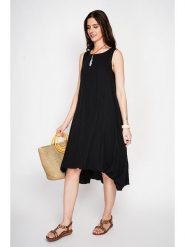 Le Jardin du Lin Lniana sukienka w kolorze czarnym rozmiar: 42. Czarne sukienki damskie Le jardin du lin, bez wzorów, ze lnu, z asymetrycznym kołnierzem, bez ramiączek, midi, asymetryczne. Za 130.99 zł.