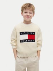 Tommy Hilfiger Sweter Heritage KB0KB10071 Beżowy jasny Regular Fit. Brązowe swetry chłopięce Tommy Hilfiger, bez wzorów, z bawełny, bez kołnierzyka. Za 369.99 zł.