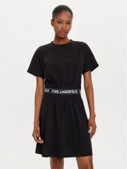 KARL LAGERFELD Sukienka codzienna 245W1351 Czarny Regular Fit. Czarne sukienki damskie Karl Lagerfeld, na co dzień, xs, bez wzorów, z bawełny, bez kołnierzyka, bez ramiączek, proste. Za 469.99 zł.