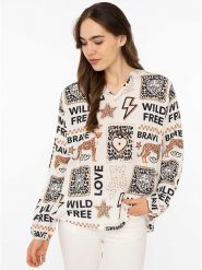 Zwillingsherz Bluzka "Wild Love" w kolorze kremowym rozmiar: L/XL. Brązowe bluzki damskie Zwillingsherz, l, bez wzorów, z wiskozy, bez kołnierzyka, bez ramiączek. Za 147.65 zł.