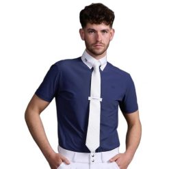 Koszulka polo Premier Equine Rubato. Niebieskie koszulki polo męskie PREMIER EQUINE, l, bez wzorów, z bawełny, bez ramiączek. Za 327.50 zł.