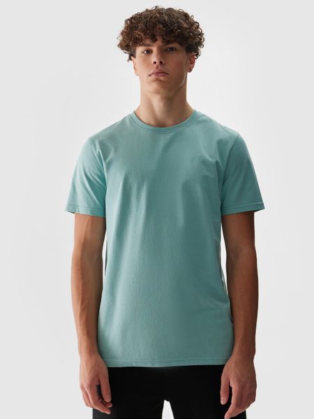 4F T-shirt regular gładki męski - turkusowy S. Niebieskie t-shirty męskie 4f, m, bez wzorów, z bawełny, bez kołnierzyka. W wyprzedaży za 39.99 zł.