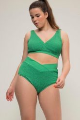 Damskie Figi bikini faktura wysoki stan pas w kopertowym stylu. Brązowe bikini damskie Ulla Popken, bez wzorów, plus size. Za 91.99 zł.