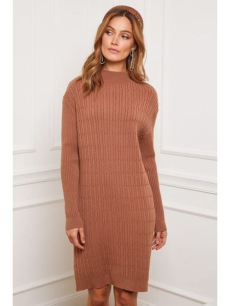 Joséfine Sukienka dzianinowa "Doumbia" w kolorze karmelowym rozmiar: L. Brązowe sukienki damskie Joséfine, na co dzień, l, bez wzorów, z dzianiny, bez kołnierzyka, bez ramiączek, midi, proste. Za 187.96 zł.