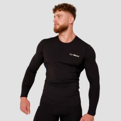 Koszulka męska fitness z długim rękawem kompresyjna czarna High. Czarne t-shirty sportowe męskie GYMBEAM, m, z elastanu, bez ramiączek, na fitness i siłownię. Za 114.90 zł.