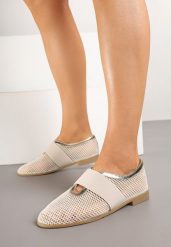 Złote Siateczkowe Balerinki Ozdobione Elastycznym Paskiem Selesi. Żółte baleriny damskie Renee, z aplikacjami, z jeansu, bez obcasa, na płaskiej podeszwie. Za 59.99 zł.