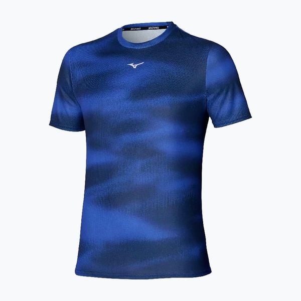 Koszulka do biegania męska Mizuno Core Graphic Tee. Niebieskie t-shirty sportowe męskie Mizuno, l, z materiału, bez ramiączek, do biegania. Za 119.99 zł.