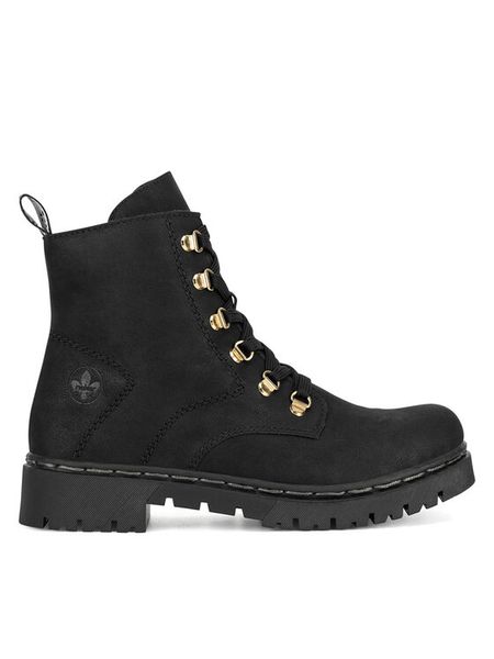 Rieker Trzewiki Y2422-00 Czarny. Czarne botki damskie Rieker, z materiału, bez obcasa, na płaskiej podeszwie, bez zapięcia. Za 287.99 zł.