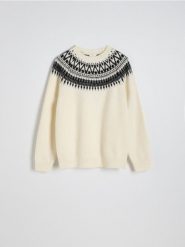 Sweter z wełną - złamana biel. Swetry męskie Reserved, l, bez wzorów, z dzianiny, bez kołnierzyka. W wyprzedaży za 159.99 zł.