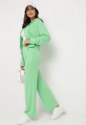Jasnozielony Komplet Dresowy Bluza z Kapturem Rozpinana i Szerokie Spodnie Avesmira. Zielone bluzy z kapturem damskie Born2be, m, z dresówki. Za 84.99 zł.