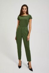 Elegnackie spodnie w kant khaki. Brązowe spodnie materiałowe damskie MOODO, bez wzorów. W wyprzedaży za 64.99 zł.