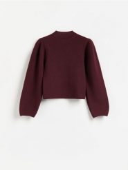 Sweter z bufiastymi rękawami - bordowy. Czerwone swetry klasyczne damskie Reserved, l, z dzianiny, bez kołnierzyka. Za 139.99 zł.
