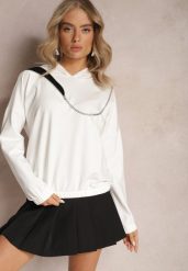 Biała Asymetryczna Bluza z Bawełny z Kapturem i Ozdobnym Suwakiem Lueur. Białe bluzy z kapturem damskie Renee, z bawełny. Za 79.99 zł.