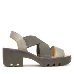 Sandały Fly London. Szare sandały damskie Fly London, bez wzorów, bez obcasa, na słupku. Za 509.99 zł.