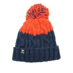 Czapka pomponem –rozmiar uniwersalny –podszewka –unisex (granatowo-pomarańczowa). Niebieskie czapki męskie SURF MONKEY, bez wzorów, z materiału. Za 179.95 zł.