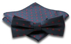 Granatowa Mucha w Czerwone Groszki, Kropki + Poszetka, Męska. Niebieskie krawaty i muchy męskie Alties, bez wzorów, eleganckie. Za 54.00 zł.