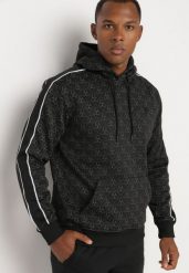Czarna Bluza z Kapturem w Geometryczny Print Zdobiona Lampasem Venandria. Czarne bluzy z kapturem męskie Born2be, l, z jeansu. Za 84.99 zł.