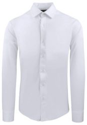 Elegancka Koszula z Dzianinowej Tkaniny - Prosty Krój - Biała. Białe koszule męskie Pazzani, bez wzorów, z bawełny, bez kołnierzyka, bez ramiączek. Za 199.00 zł.