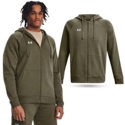 Męska bluza z kapturem fitness Under Armour Rival Fleece. Zielone bluzy sportowe męskie Under Armour, bez wzorów, sportowe, bez kołnierzyka, bez ramiączek. Za 283.00 zł.