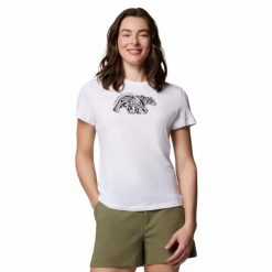 Koszulka techniczna damska Columbia Ruby Springs Graphic Fit Short Sleeve. Białe bluzki sportowe damskie Columbia, s, bez wzorów, bez ramiączek. Za 93.09 zł.