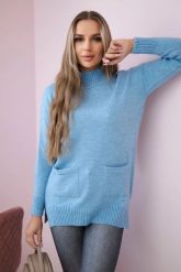 Sweter ze stójką błękitny. Niebieskie golfy damskie KESI, l, bez wzorów, z wełny, bez ramiączek. Za 178.78 zł.