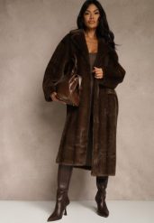 Brązowy Futrzany Płaszcz Oversize z Kieszeniami z Klapami Zellnessa. Brązowe płaszcze damskie Renee, l, bez wzorów, z futra. Za 329.99 zł.