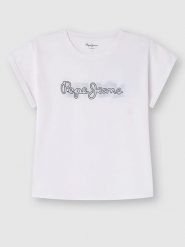 Pepe Jeans Koszulka w kolorze białym rozmiar: L. Białe bluzki damskie Pepe Jeans, l, bez wzorów, z bawełny, bez kołnierzyka, bez ramiączek. Za 74.81 zł.