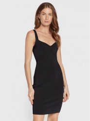 Guess Sukienka dzianinowa Mirage Anise W2YK0C Z2XY0 Czarny Slim Fit. Czarne sukienki damskie Guess, xs, z aplikacjami, z dzianiny, bez kołnierzyka, bez ramiączek. Za 369.99 zł.