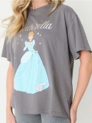 Koszulka loose fit Disney Princess - szary. Szare t-shirty damskie Sinsay, l, bez wzorów, bez ramiączek. Za 25.99 zł.