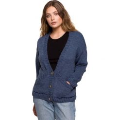 Krótki Rozpinany Kardigan z Kieszeniami - Niebieski. Niebieskie kardigany damskie MOE, l, bez wzorów, z materiału. Za 238.90 zł.