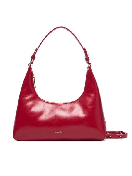 Calvin Klein Torebka Foil Logo Glossy Conv Shoulder B LV04F3737G Bordowy. Czerwone torebki klasyczne damskie CALVIN KLEIN, bez wzorów, ze skóry, bez dodatków. Za 489.99 zł.