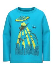 NAME IT Bluzka 13218856 Niebieski Regular Fit. Niebieskie t-shirty chłopięce Name it, bez wzorów, z bawełny, bez ramiączek. Za 59.99 zł.