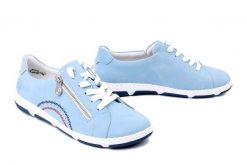 RIEKER 42424-10 blue, półbuty damskie. Niebieskie półbuty damskie Rieker, bez wzorów, bez obcasa. Za 349.90 zł.