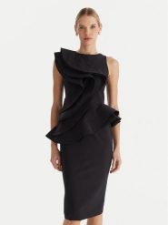 Babylon Sukienka koktajlowa MF0214 Czarny Slim Fit. Czarne sukienki damskie Babylon, bez wzorów, z syntetyku, wizytowe, bez kołnierzyka, bez ramiączek. Za 1,919.00 zł.