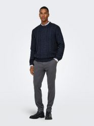 ONLY & SONS Spodnie chino "Mark" w kolorze granatowym rozmiar: W31/L34. Niebieskie spodnie materiałowe męskie Only & Sons, bez wzorów. Za 92.21 zł.
