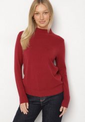 Bordowy Gładki Sweter z Półgolfem w Stylu Casual Unallia. Czerwone swetry klasyczne damskie Born2be, m, z jeansu, bez kołnierzyka. Za 59.99 zł.