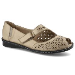 Półbuty damskie Lanqier, na płaskiej podeszwie i zapinane na rzep, beżowe, 38C363. Brązowe półbuty damskie Lanqier, bez wzorów, ze skóry, biznesowe, bez obcasa, na płaskiej podeszwie. Za 159.00 zł.