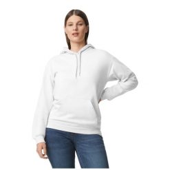 Bluza Z Kapturem Dla Dorosłych Unisex Softstyle Plain Fleece Midweight. Białe bluzy sportowe damskie Gildan, m, bez wzorów, z bawełny, bez ramiączek, długie, z kapturem. Za 197.99 zł.