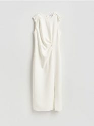 Sukienka z marszczeniem - biały. Białe sukienki damskie Reserved, l, bez wzorów, z tkaniny, bez kołnierzyka, bez ramiączek, dopasowane. Za 149.99 zł.